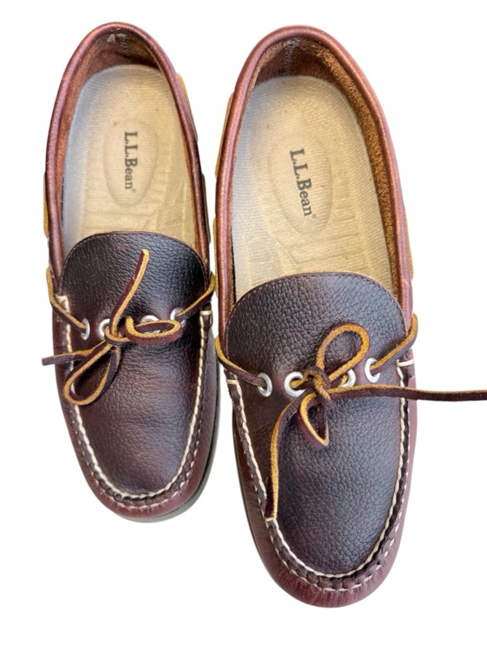 New L.L. Bean Brown Leather Moccasin-Style Men’s Boat Shoes Sz 7.5 M
